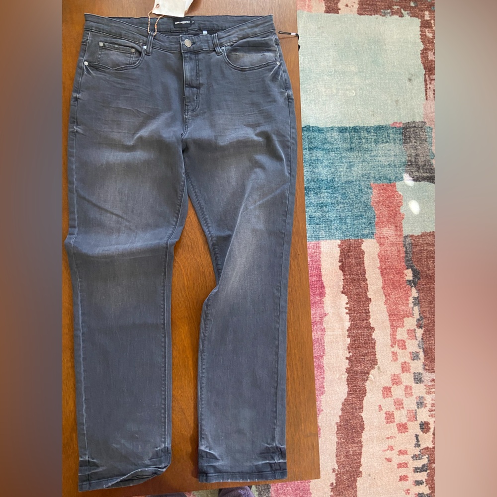 Karl Lagerfeld Pais Men's Charcoal Black Slim Straight Denim Jeans 34X30